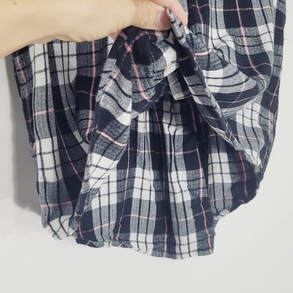 JACHS Girlfriend Women's Black White Plaid Cap Sleeve Button-Down Shirt Size XL - Picture 3 of 12